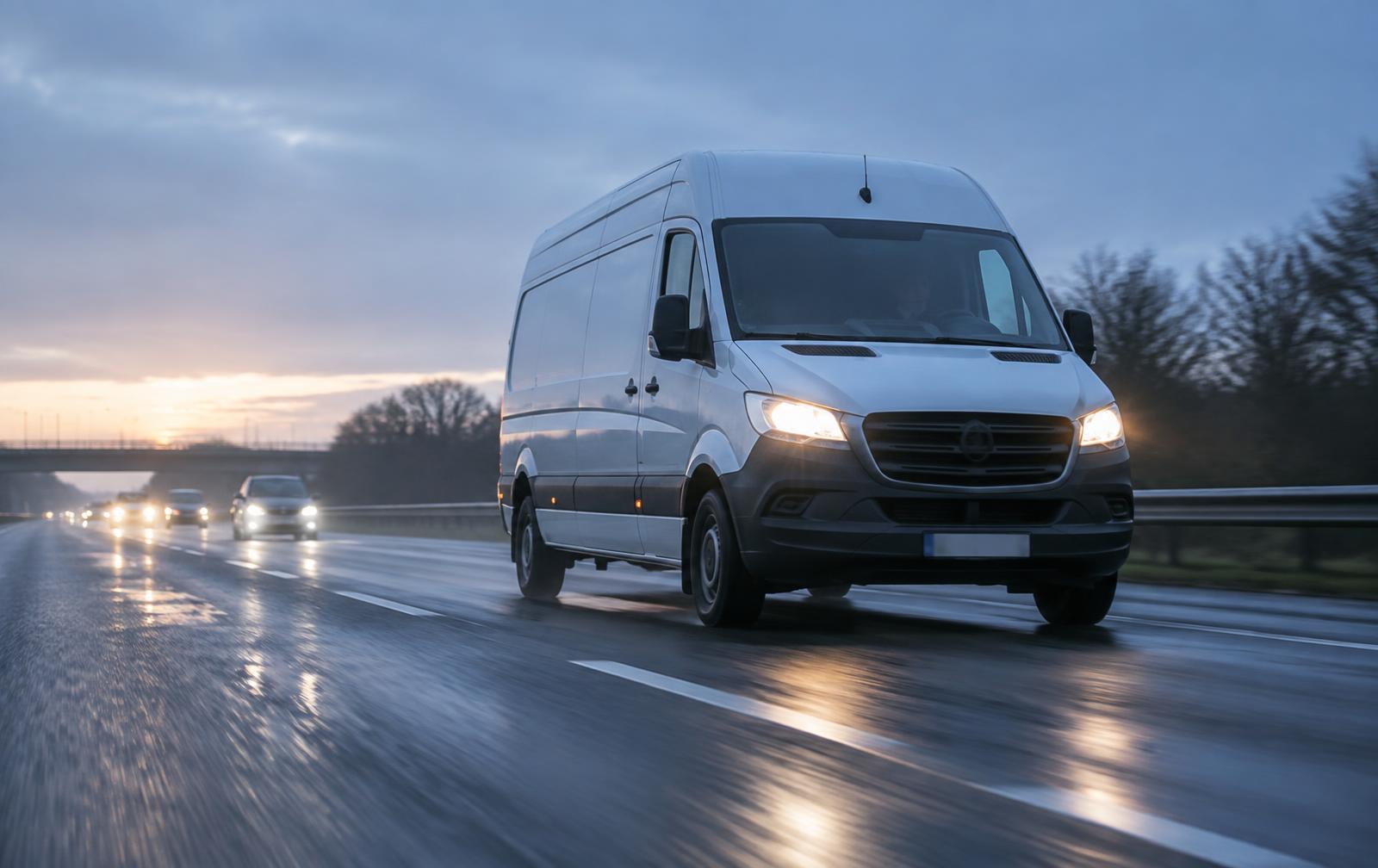 Courier van travelling on a UK motorway